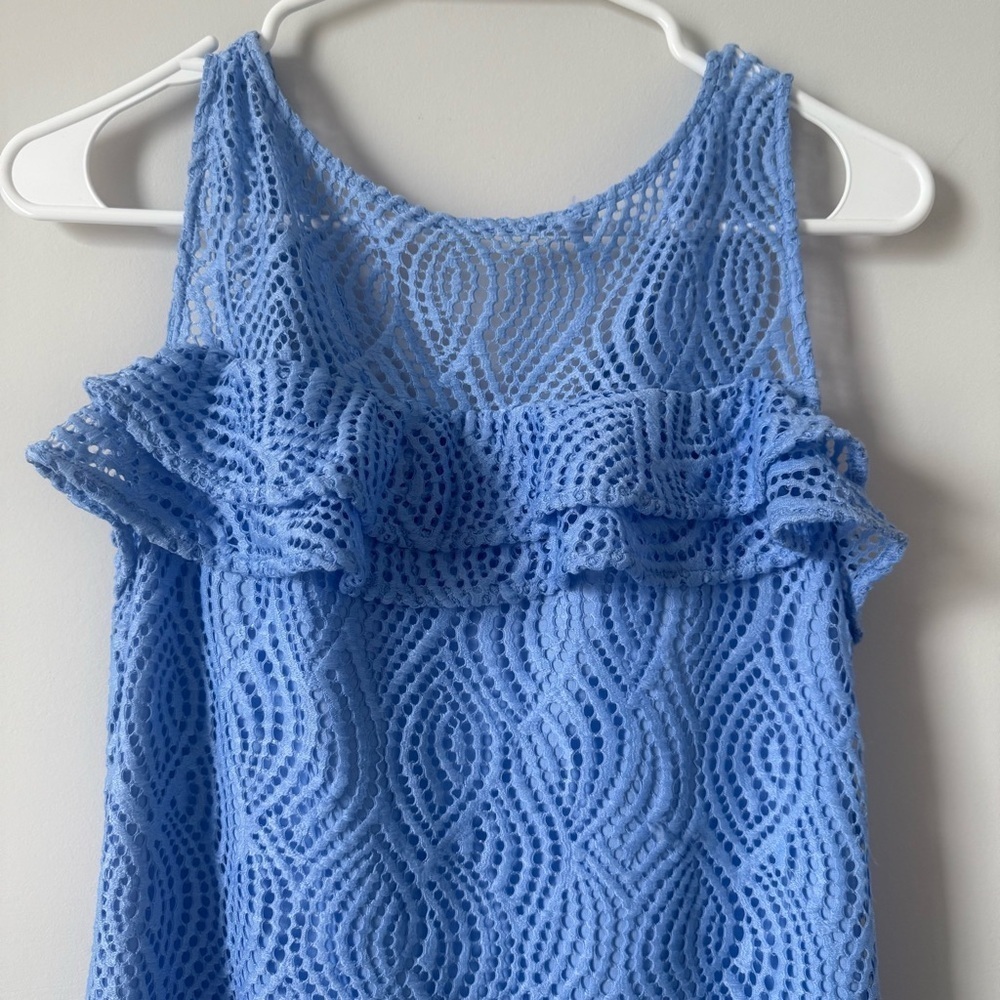 Lily Pulitzer Blue Knit Crochet Lace Delicate Sleeveless Mini Womenβs Dress - Picture 4 of 7